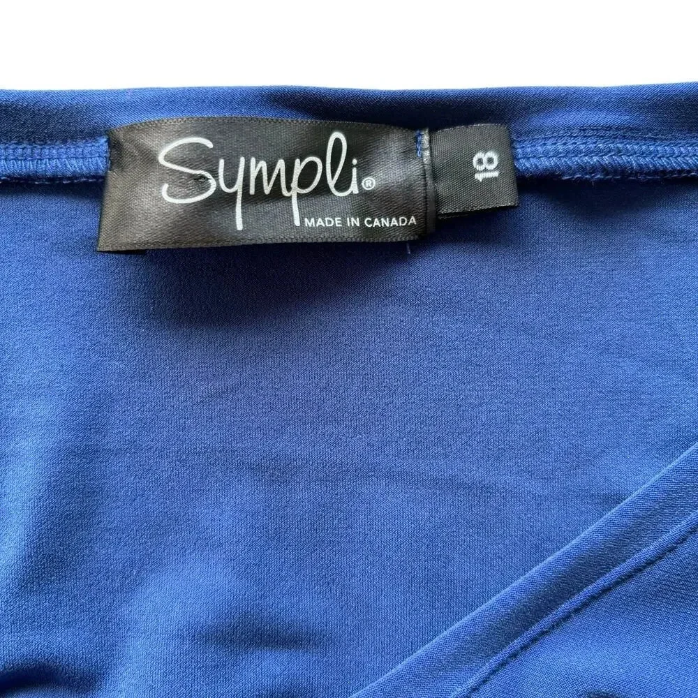 NWT Sympli V-neck Tunic Dress in Sapphire Stretch Jersey Long Sleeves Size 18